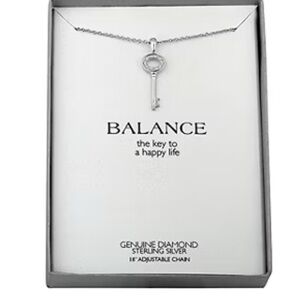 Diamond Accent Sterling Silver Key Charm Balance Necklace NWT